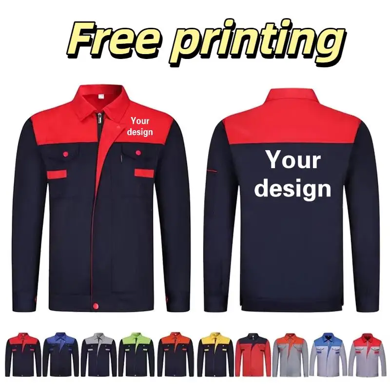 Spring Autumn Long Sleeves Working Clothes Suit Men Painter Factory Workshop Mechanical Electric Welder Repairer Print Logo