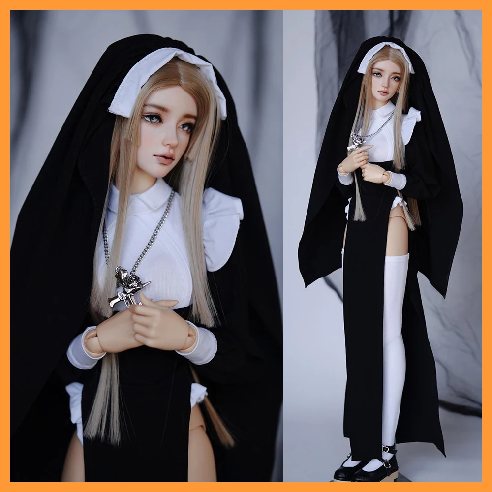 

【Custom Made】1/3 sd16 Female Nun Clothes Set Daily Lolita Style Headscarf Outer Robe Jumpsuits Socks Suit with Necklace Model