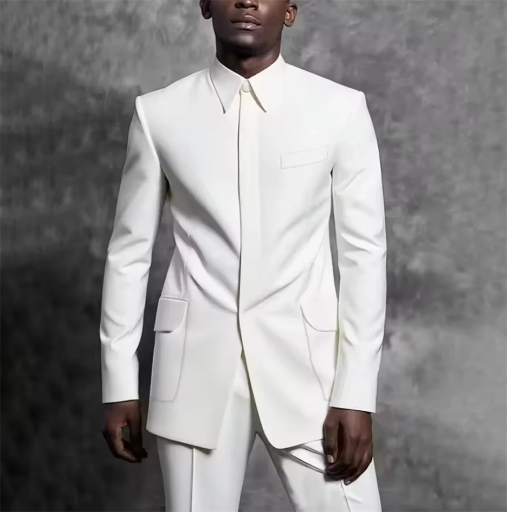 New Men's Suit Stand Collar Tuxedo Gentleman Outfit Set 2 Piece Suits Smart Casual Daily Office Male Clothing (Jacket+Pants)
