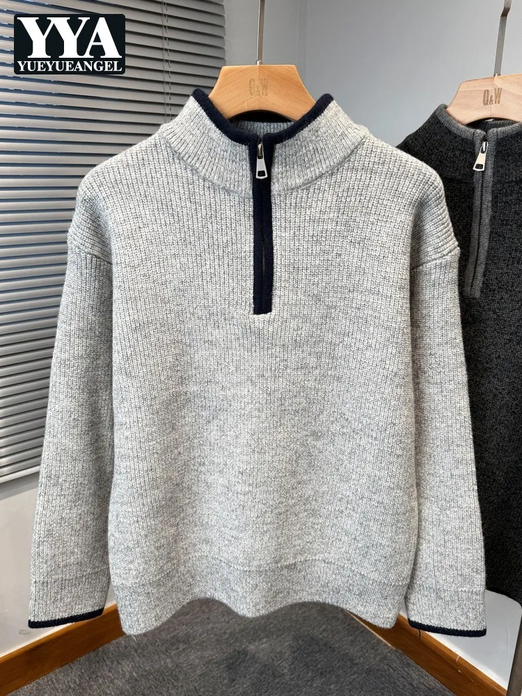 

Зимний теплый свитер на молнии с воротником-стойкой и длинным рукавом, повседневные вязаные топы, пуловер, модный разноцветный свободный трикотаж, мужской