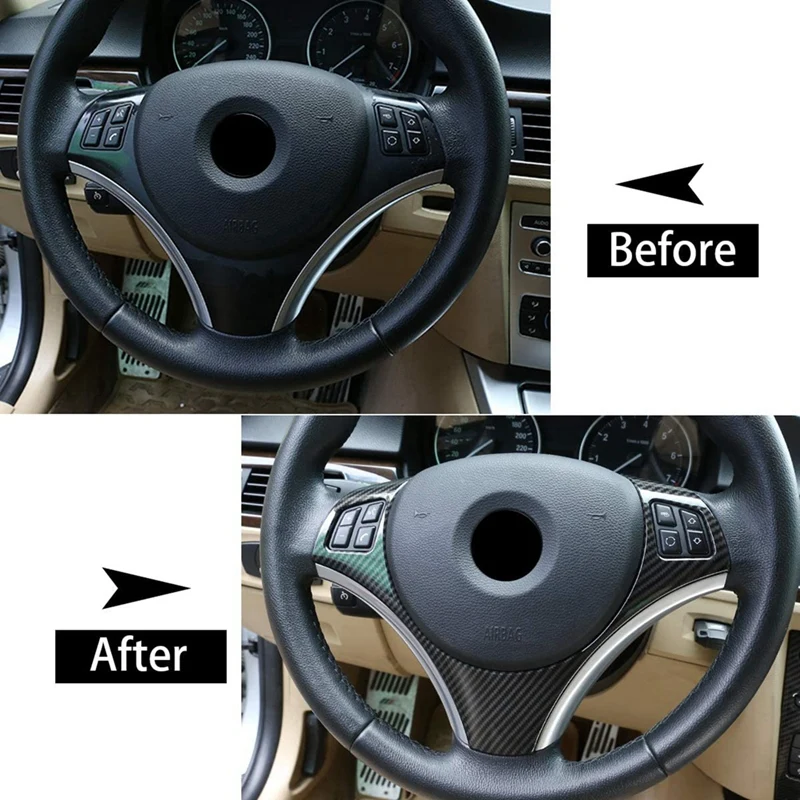 For BMW E90 3 Series E90 E92 320I 330I 325I 2005-2012 Car Steering Wheel Decoration Trim Accessories, ABS Carbon Fiber