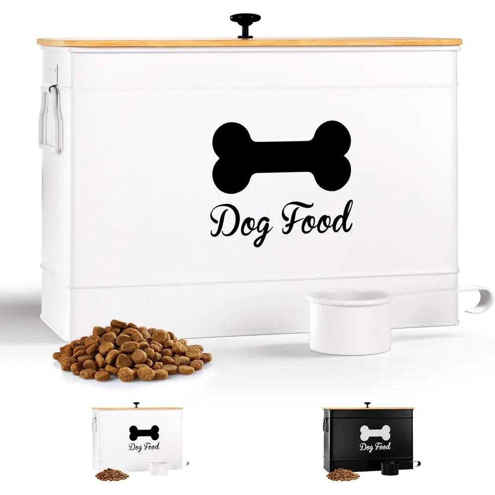 

Airtight Dog Food Storage Container 15 lb with Metal Scoop and Bamboo Lid - Pet Jar for Dogs up to 100 lbs