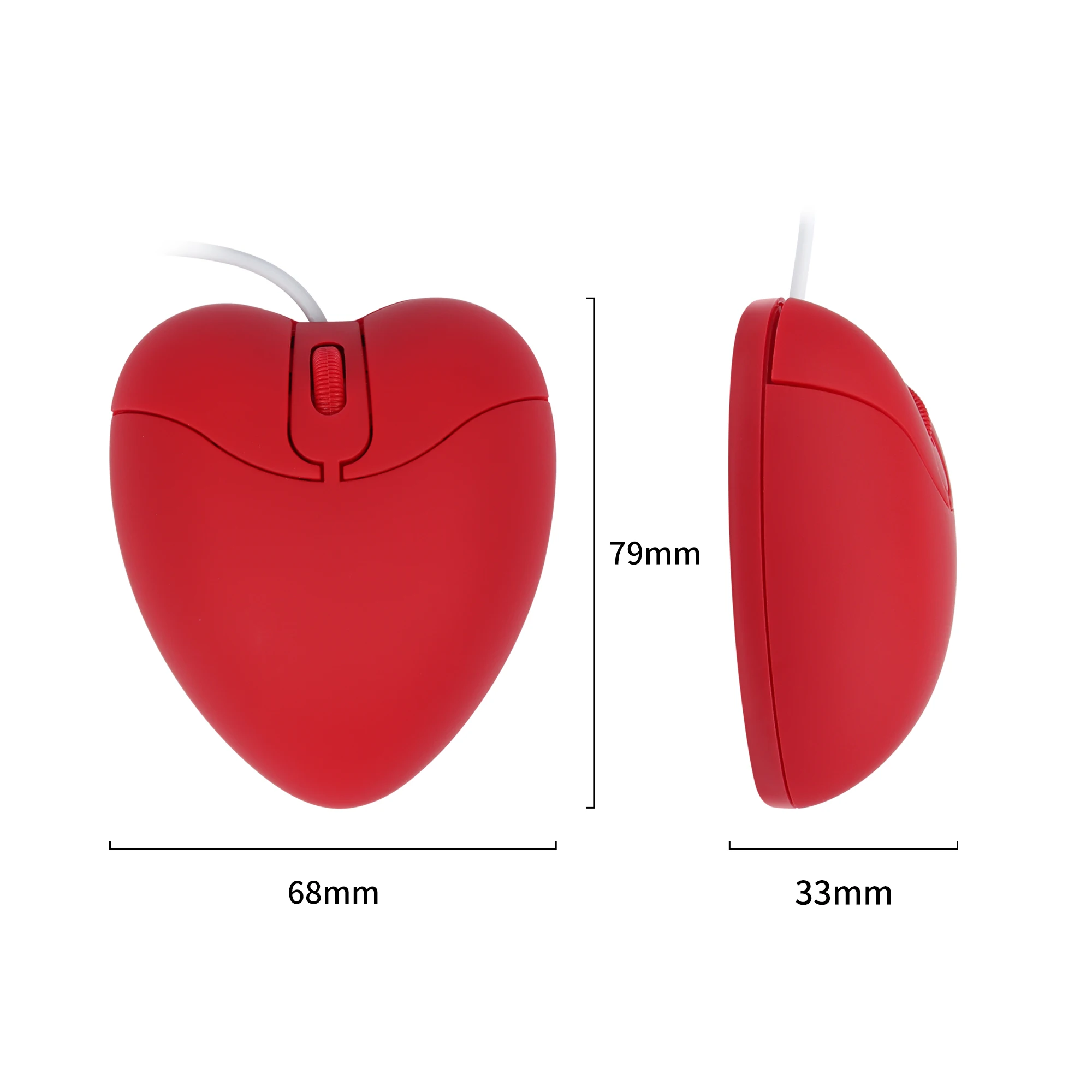 CHYI 귀여운 빨간 하트 디자인 미니 마우스, 여아용 선물, USB 광학 유선 마우스, 1000 DPI 3D 컴퓨터 사무실 마우스, 노트북 PC용