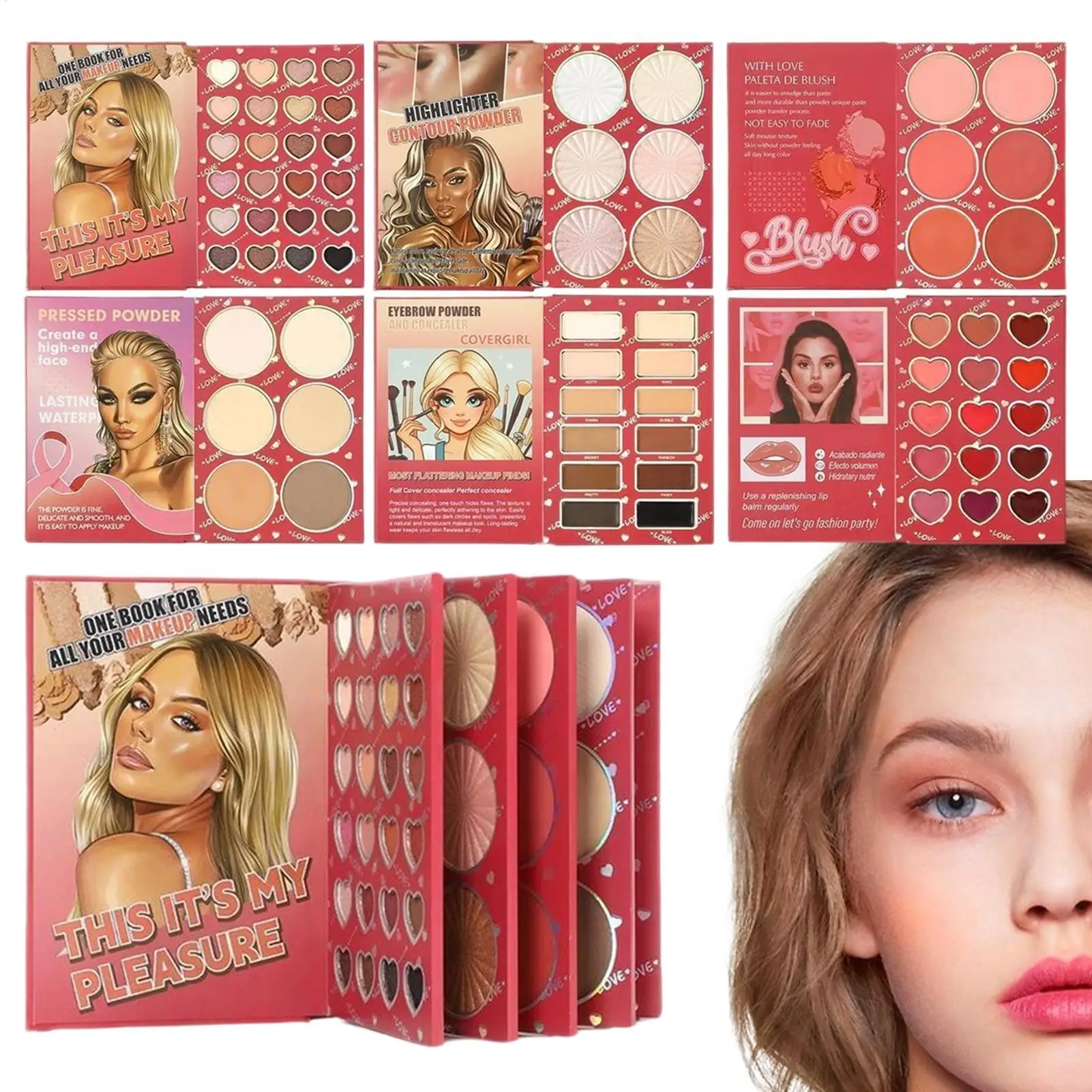 多機能アイシャドウパレット マット＆パール調ブラッシュハイライター付き メイクアップコスメキット 6パネル マット＆シマー