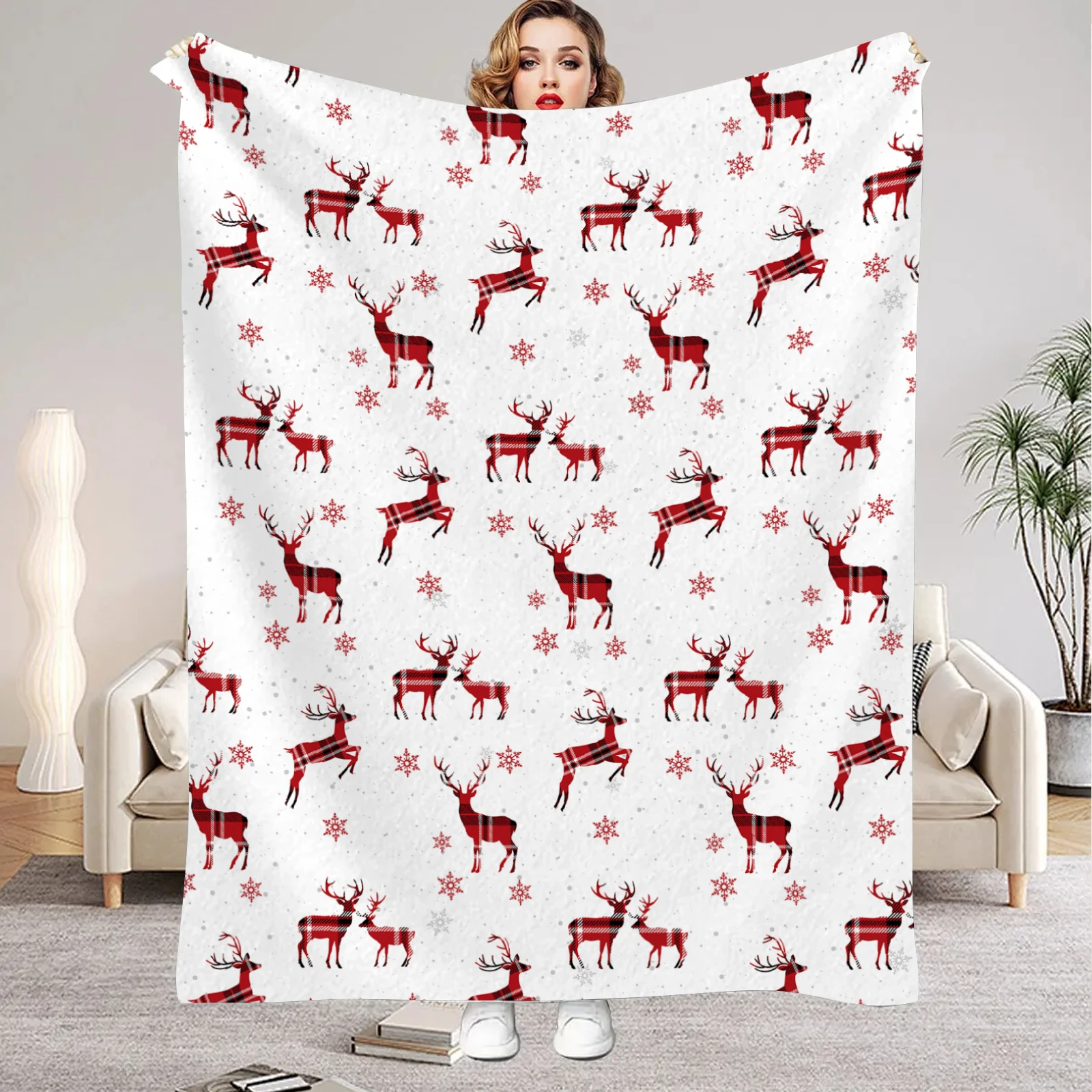 1pc Weihnachten Decke Deer Schneeflocke Gedruckt Glatte Flanell Decke für Home Wohnzimmer Schlafzimmer Dekor Neue Jahr Weihnachten Geschenk