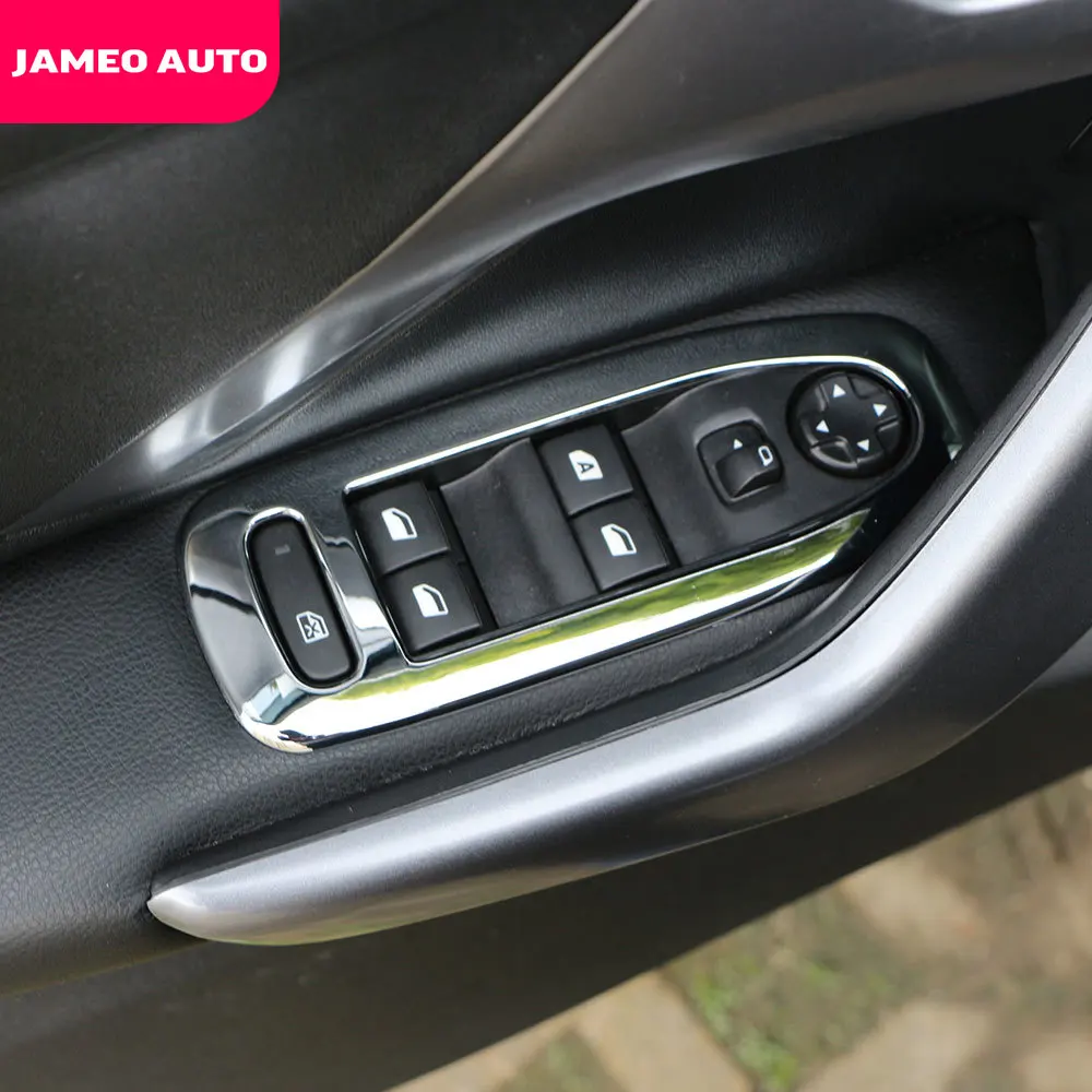 Jameo Auto Car ABS Chrome Interior Window Lifter Switch Cover Windows Trim Sticker for Peugeot 2008 2014 - 2019 Accessories