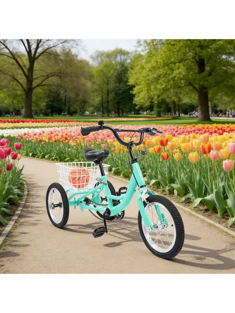 AliExpress NONE 14 Inch Tricycle for Kids, Single Speed 3 Wheel Children's Bike Cruiser Bike Trike with Shopping Basket, 50KG Weight Capacity