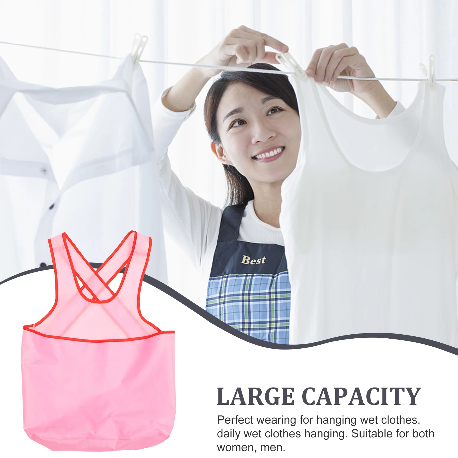 Clothes Drying Apron Wet Net Bag Hanging Bibs with Pockets Aprons for Sleeveless