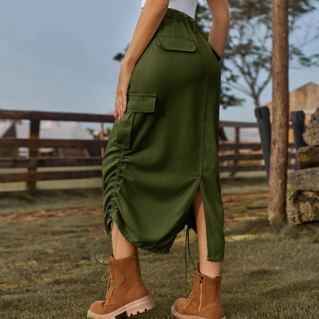 

Women's American-Style Drawstring Elastic Waist Workwear Skirt Mid-Length Casual Trendy Station New