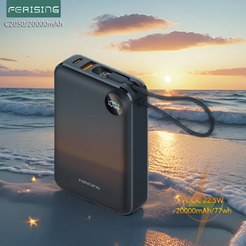 

Mini Power bank FERISING 20000mAh Type C Portable Charger External Spare Battery PD 22.5W for iPhone Samsung Xiaomi Huawei