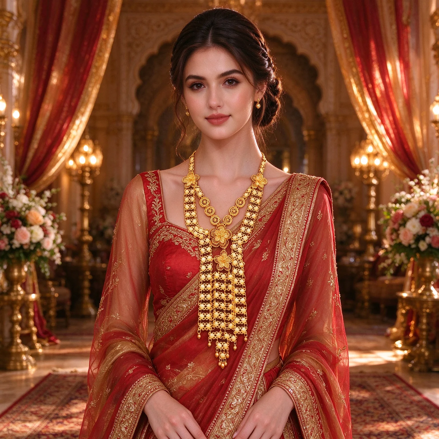 Gold Plated Hollow Flower Tassel Multi Layer Necklace For Women Ethnic Arab Kurdish Turkey Jewelry Romantic Wedding Accessory