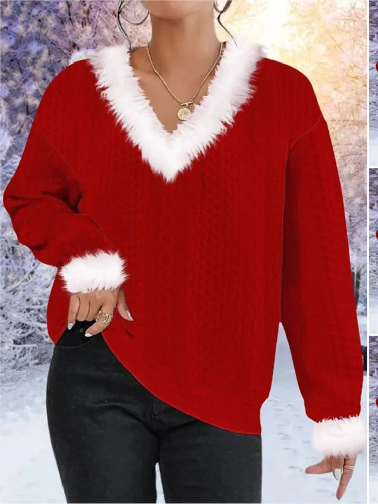 

Casual Pullover Winter Clothes Woman Pulls Femmes All-match Loose Simple Style Sweater Comfortable Plush Patchwork Simple Style