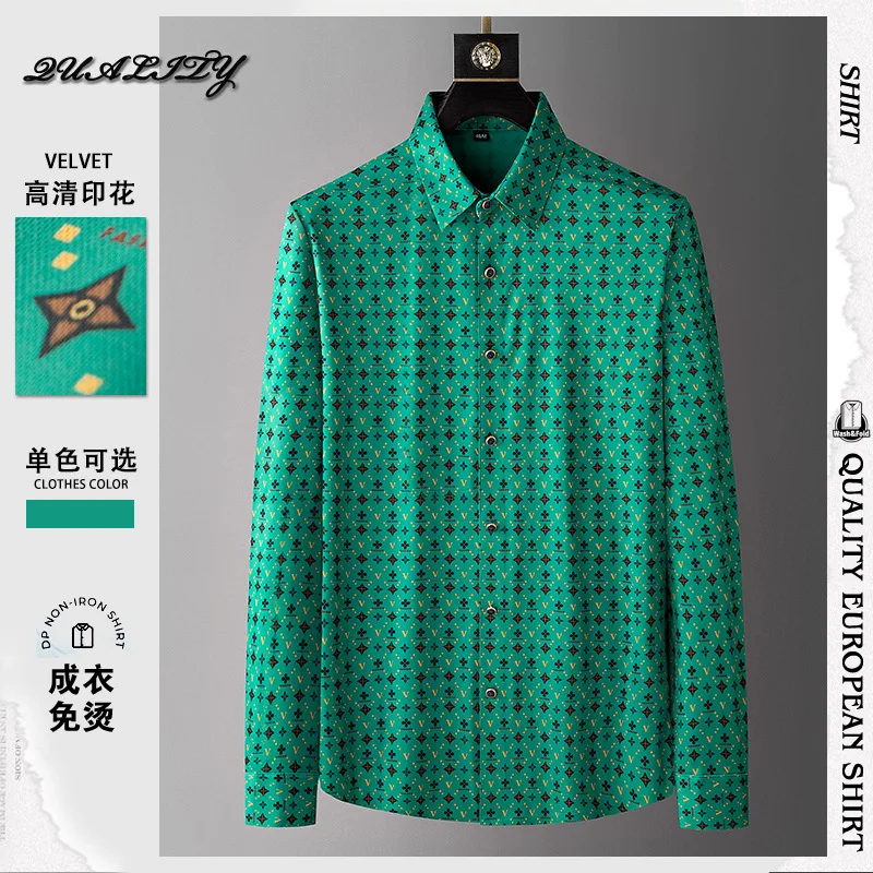 2024 men's shirt high-definition digital printing Amazon foreign trade long sleeved shirt slim fit non ironing shirt