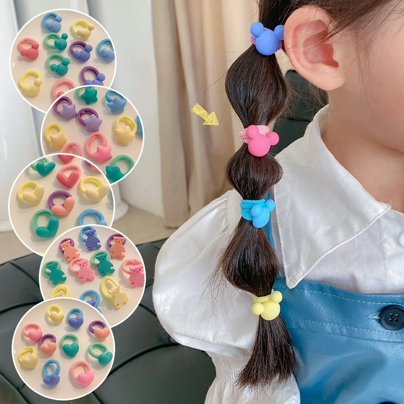 10 Pcs/Set Hair Rope Child Cute Bowknot Bear Stra Hair Ties High Elastic Bands No Harm Hair BB Ponytail Holder Headstyle