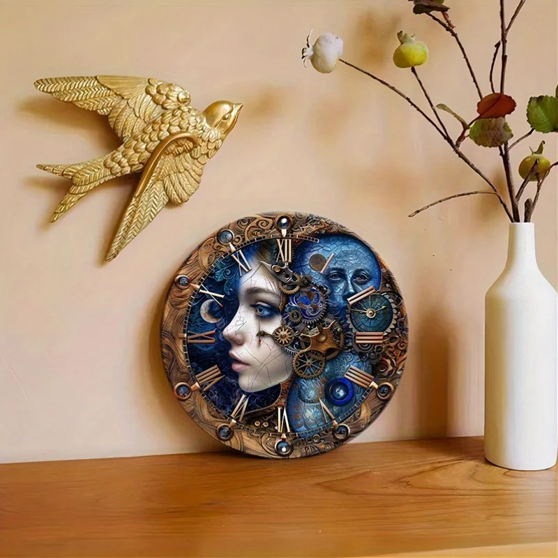 Señal de aluminio con diseño de reloj Steampunk Gear |   Colgador de puerta redondo de metal y decoración de pared para espacios de hogar, oficina y exteriores