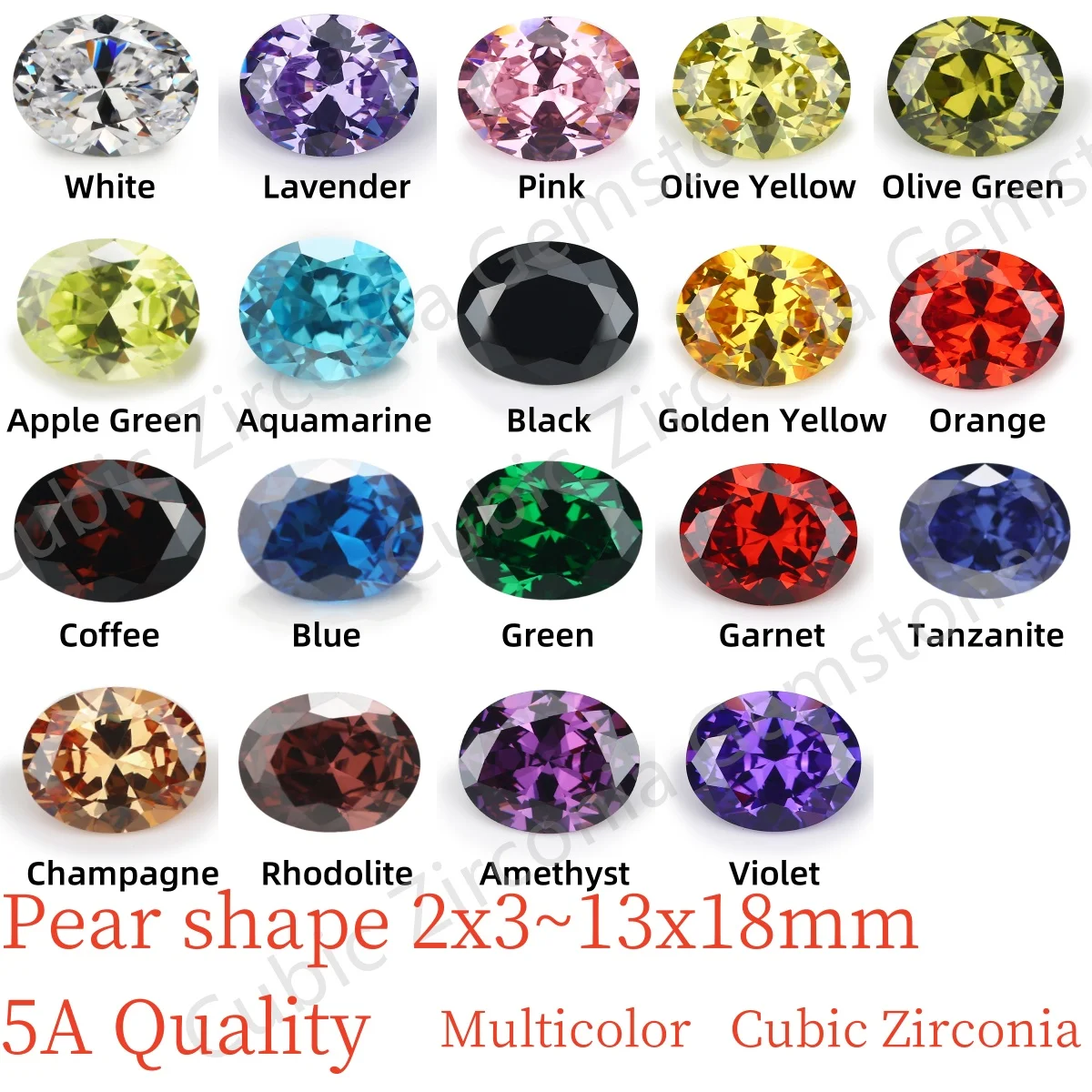 

2x3~13x18mm AAAAA Oval Shape Multicolor Brilliant Cubic Zirconia Loose CZ Synthetic gemstone beads for Jewelry make