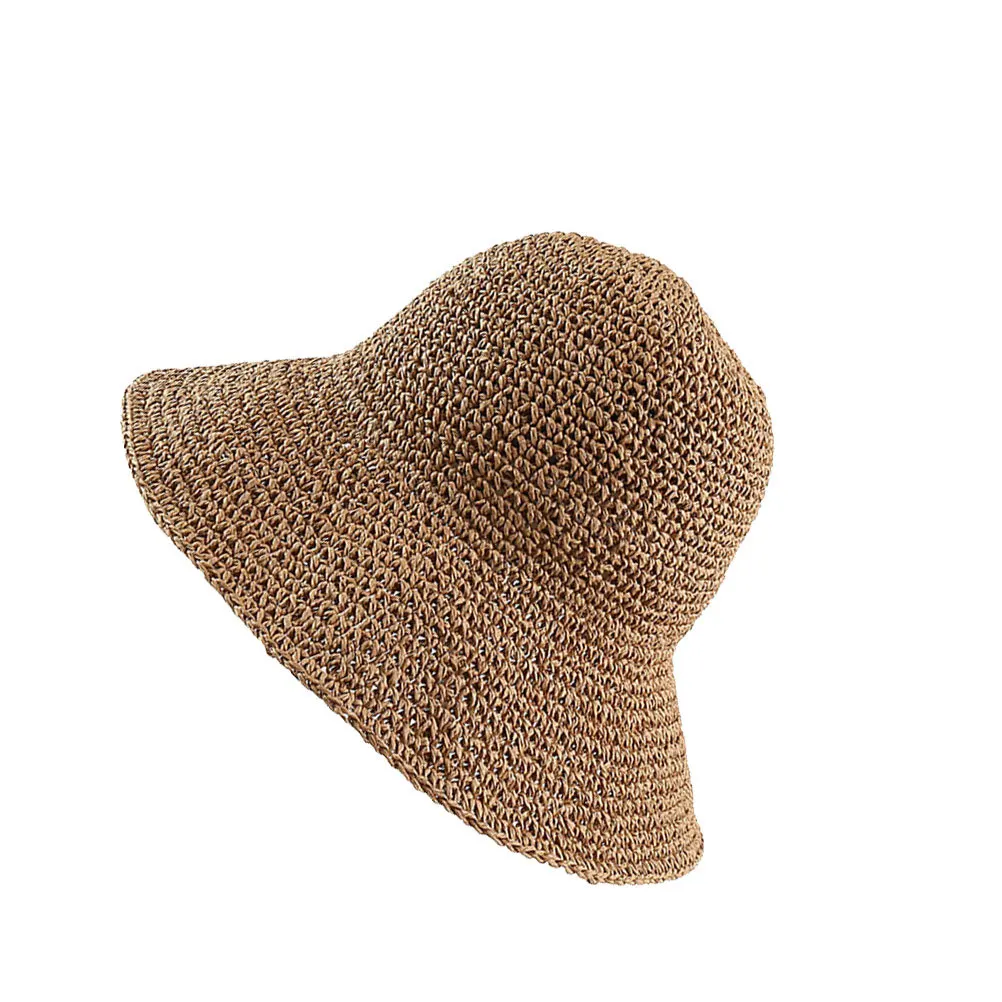 

1Pcs Sun Block Wide Brim Straw Hat Khaki Outdoor Summer Beach Hat Uv Protection Cap Travel Fishing Sunhat Sun Block Cap