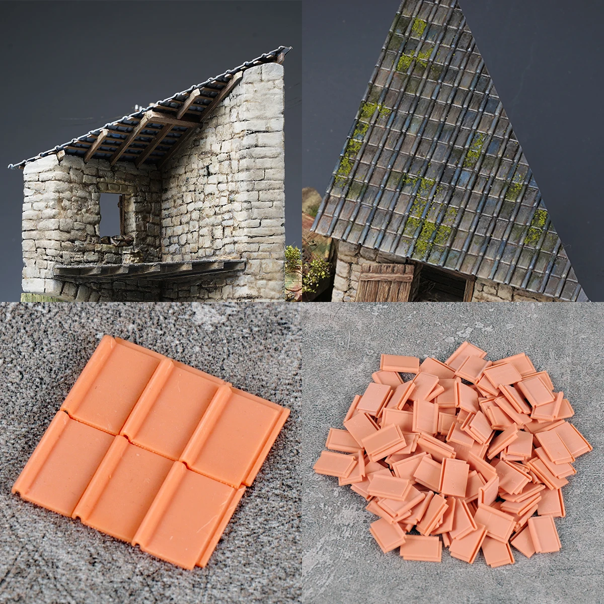 Componentes de construcción de casas prefabricadas con techo de tejas, kit de modelo a escala 1/32 1/35