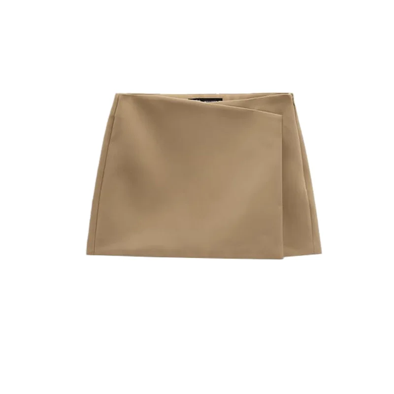 Spring New Women's High Waist Wide Leg A-Line orts Faion Casual Bla Asymmetric Skirt Pants Commute Sle Zipper Design