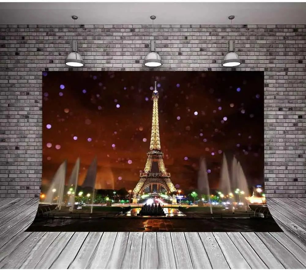 

Eiffel Tower Photography Backdrop For Party Night Scene Romantic Background Video Studio Props