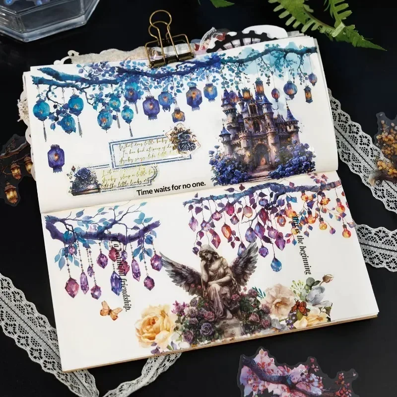 16 sztuk artykuły papiernicze Retro lampa naftowa naklejki latarnie księga gości wycięte materiały dekoracyjne opakowanie 159*104mm naklejki amerykańskie