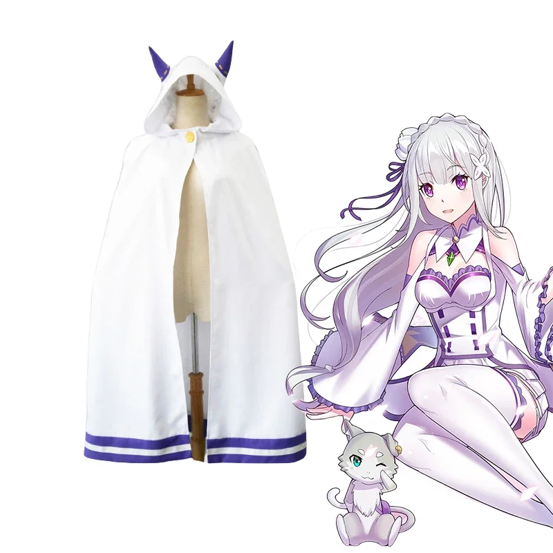 2025 Anime nuevo muñeco Rezero Re Zero Emilia Cosplay disfraz capa muñecas peluca vestido disfraces de Halloween para mujeres QIQ31