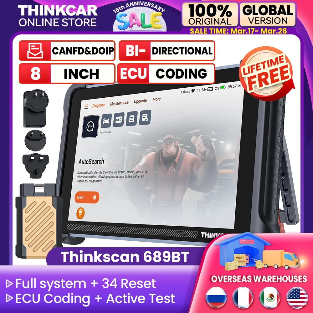 THINKCAR THINKSCAN 689BT OBD2 Auto diagnostic scanner tool full system 34 resets ECU coding Active test CANFD&DoIP lifetime free