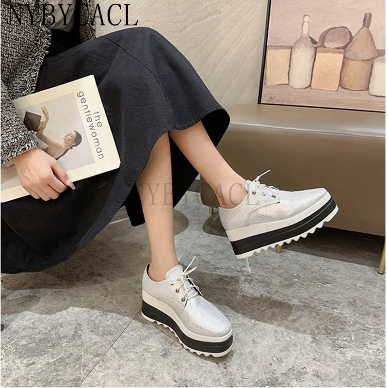 High Quality Genuine Leather Flat Platform Women Shoes Fashion Wedge Casual Woman Luxury Designer Brand Leather Shoes For Women