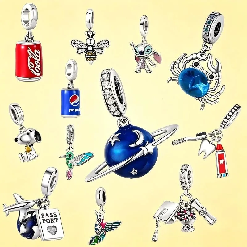 Abalorios de Plata de Ley 925 de Mickey y Stitch, con Diseño de Árbol de Navidad y Papá Noel, para Pulseras Originales de Mujer, DIY Navidad