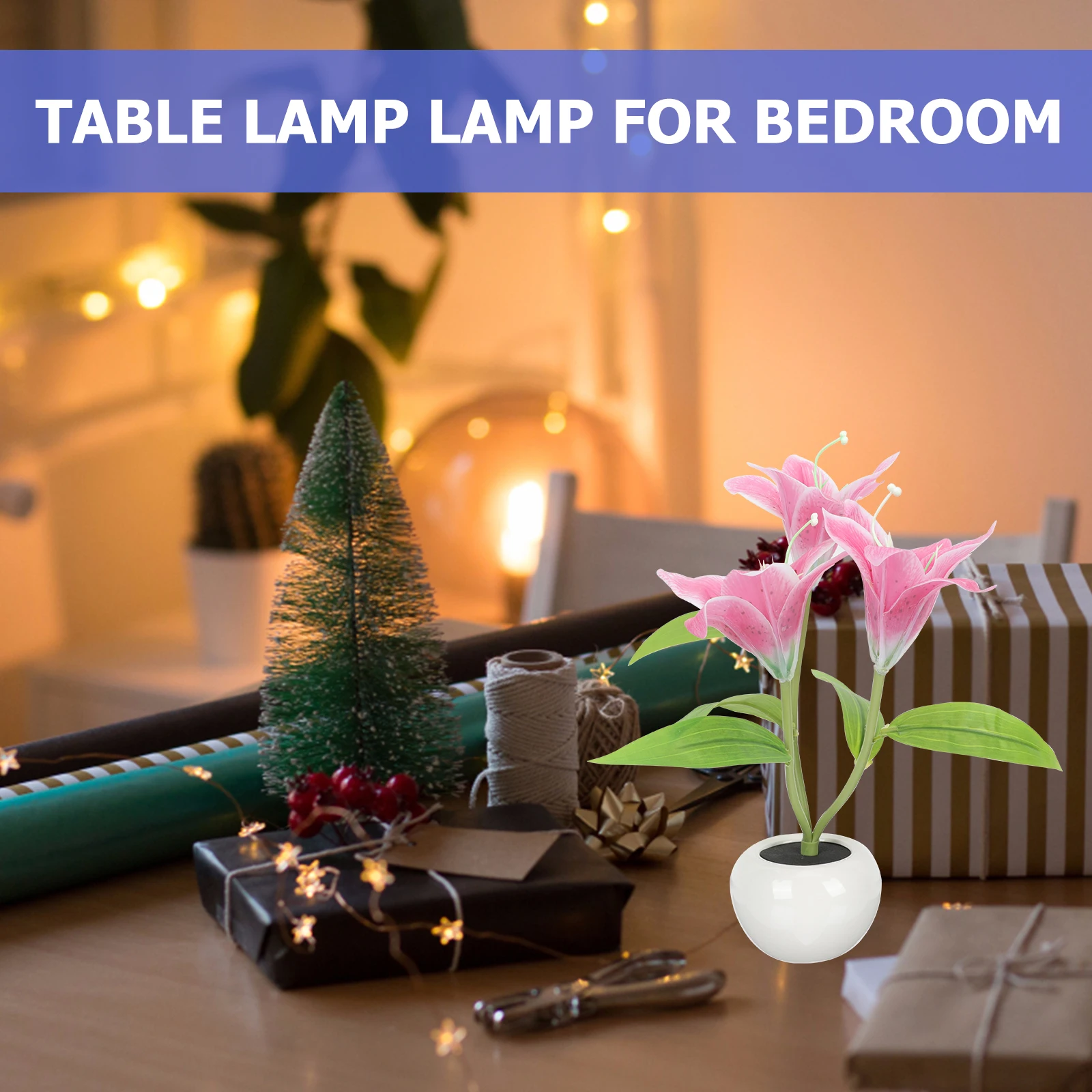 

Lily Flower Pot Lamp Creative Chic Plastic Night Table Bedside Room Decorative Light Desk Tulip Small Bedroom Lighting