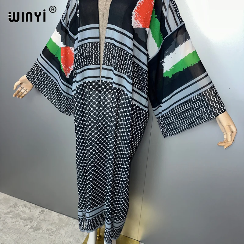 فساتين كيمونو مطبوعة تقليدية من WINYI للنساء المسلمات بالأزرار ملابس الشاطئ قفطان يغطي فستان سهرة عباية دبي فاخرة