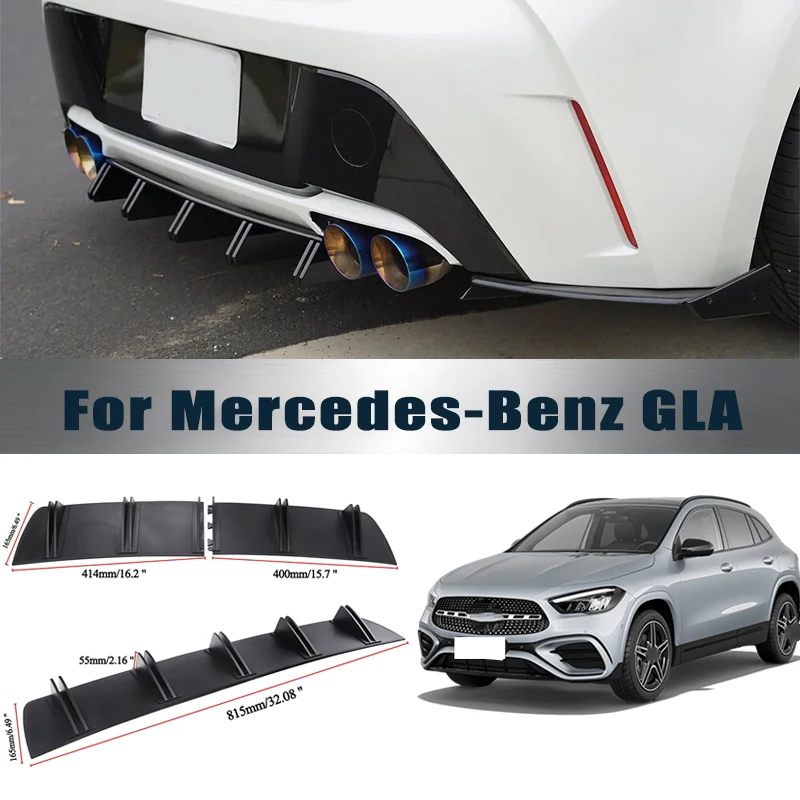 For Mercedes-Benz GLA Rear Diffuser Shark Fin Double Wing ABS Curved Aero Spoiler Anti-Collision Chassis Protector Car Styling