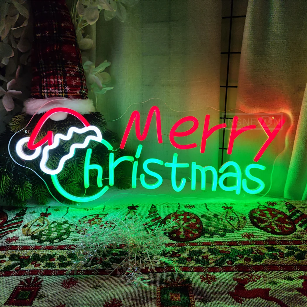 Vrolijk Kerstfeest Neon Bord Usb Aangedreven Led Neon Borden Voor Muur Decor Slaapkamer Club Party Shop Festival Led Girl Boy Kerstcadeau