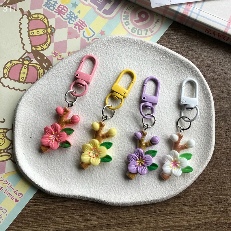 2 шт., милый брелок с веткой цветка сливы, модный рюкзак, подвесные украшения, креативный милый брелок с цветком, сладкий брелок, кулон