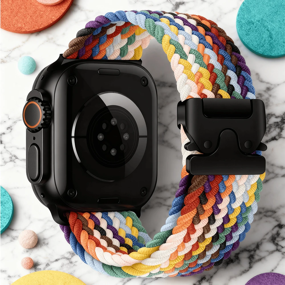 Cinturino in nylon intrecciato Solo Loop per Apple Watch Ultra 2 band 49mm 44 45 46 40 41 42 38mm Bracciale iWatch Series 10 9 8 7 6 5 4 SE