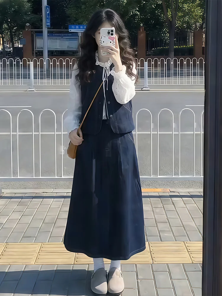 

Polka Dot Chiffon Shirt Workwear Vest High Waist Skirt Set Casual Spring Summer Women's Fashion Three Piece Ensemble