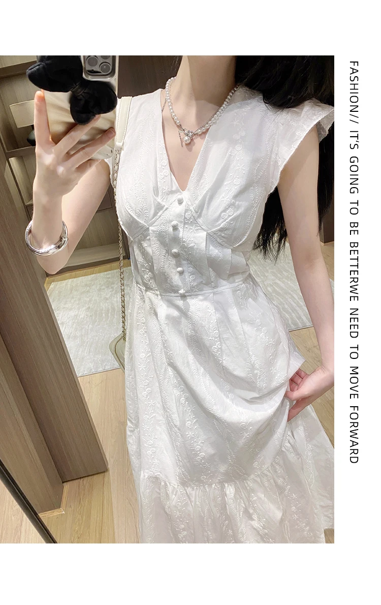 

Women Long Dress Elegant White Lace V-neck Slim A-line Party Wedding Streetwear Summer 2025