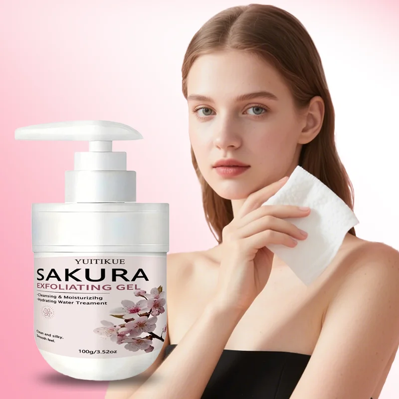 YUITIKUE 100g Sakura Gesichts-Peeling-Gel Sanfte Tägliche Reinigung Hautpflege Exfoliator für Glatte Strahlende Haut