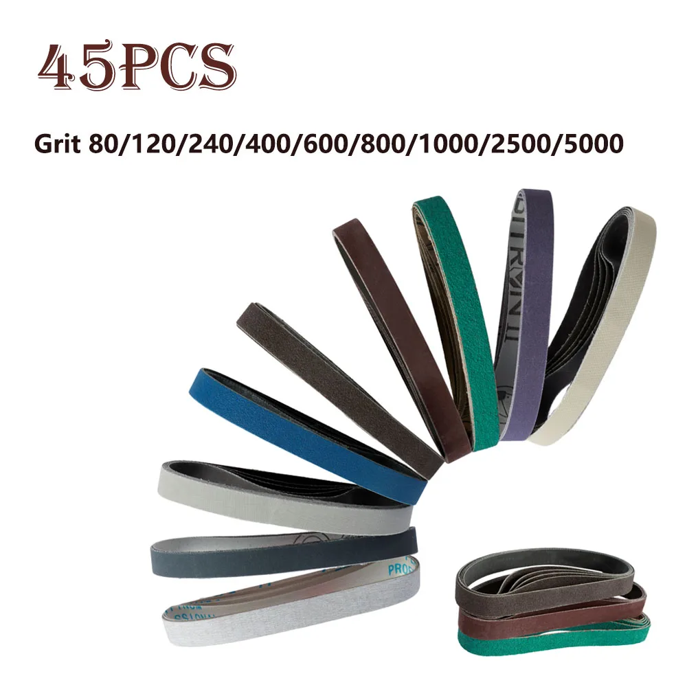 45 szt. 13x457mm pasy szlifierskie 80-5000Grit opaska wymienna odporna na zużycie taśma szlifierska różne do metalu drewno guma z włókna szklanego