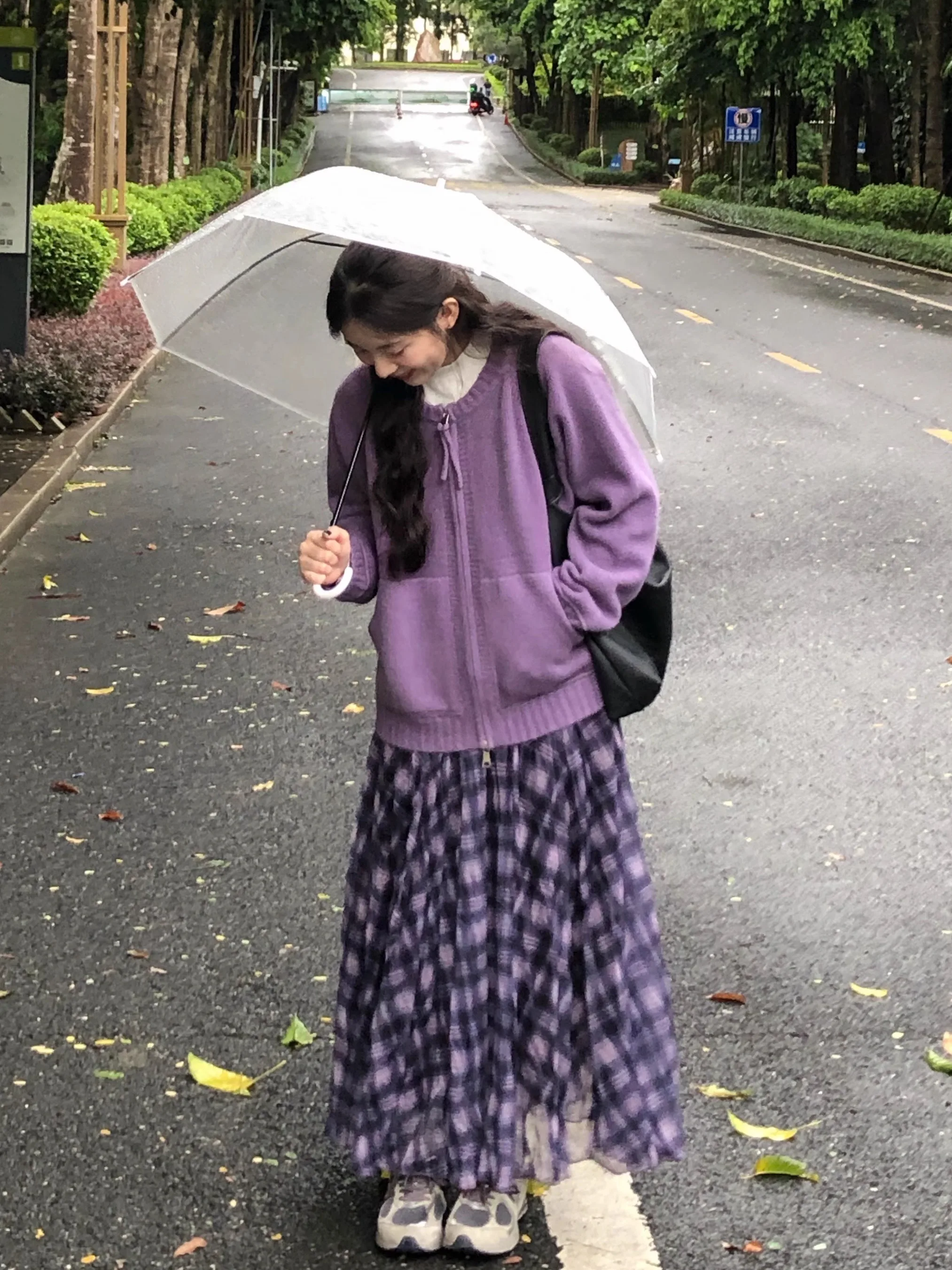 

Double Zipper Loose Fit Women's Sweater Cardigan Purple Foggy Sensation Spring Autumn Versatile Top Korean Sle Long Sve ...