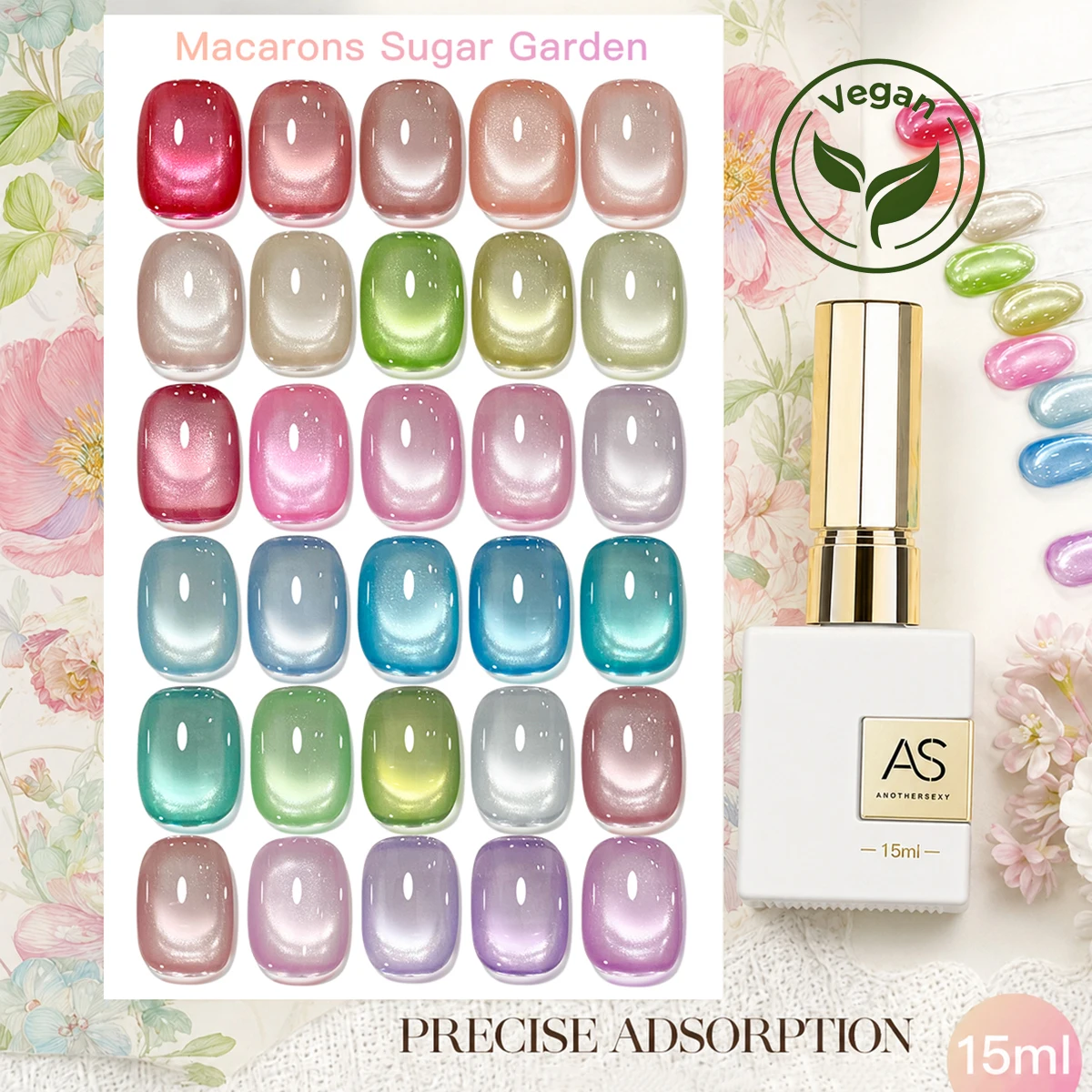 AS 15ml TPO Free Ultra Cat Eye Nail Gel Polish Macaron Spring Soak Off UV LED Long Wear Sparkle Light Green Gel Varnish Polish