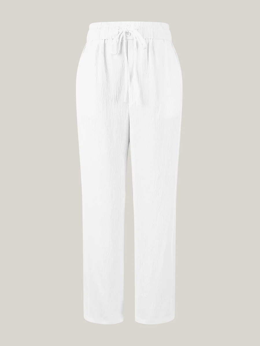 Frühling Herbst Damen Hosen Lässige Hochgeschnittene Weite Hosen Lose Einfarbig Elastische Taille Kordelzug Streetwear Mode – Detail 3