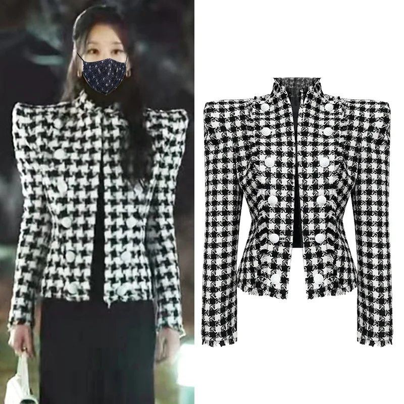 Women's Short Tweed Jacket Autumn Winter Spring Quilted Lapel Button up Slim Fit Professional Style Commute Fashion Design