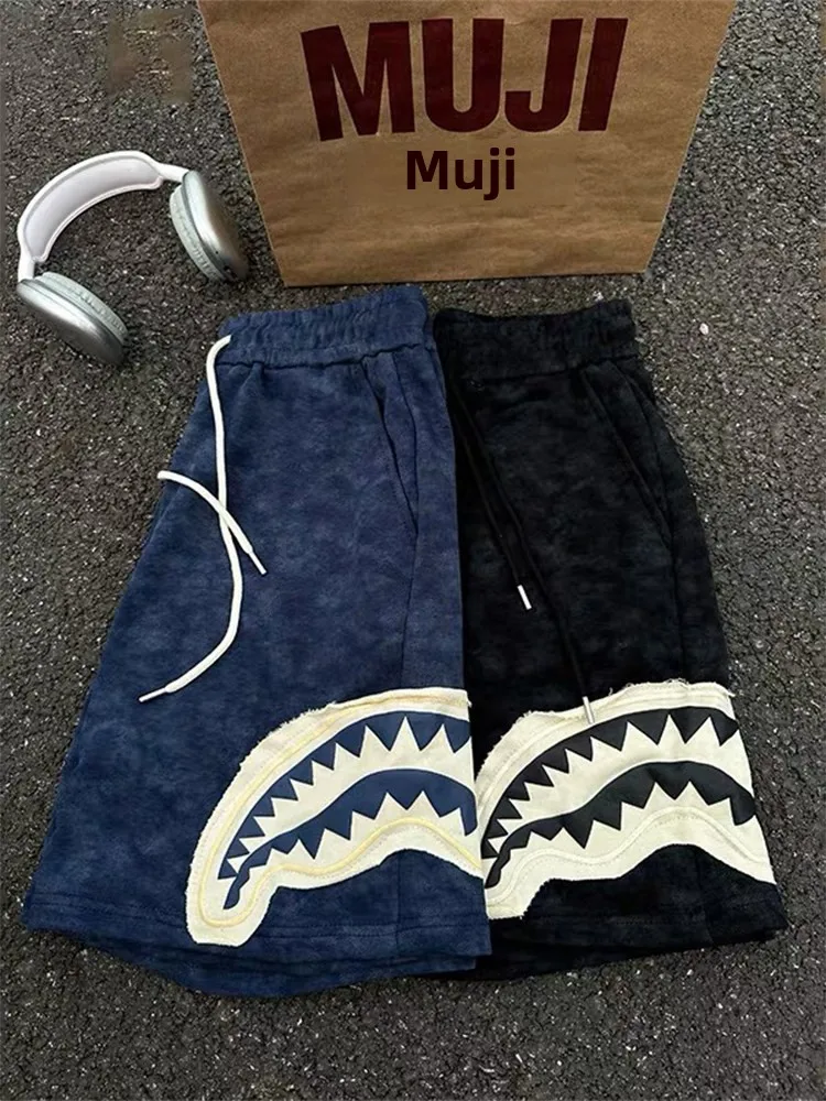 

Cleanfit Quick Dry Shark Mouth Patchwork Shorts Men's Summer Beachwear Outdoor Sports Five-Quarter Length Casual Shorts