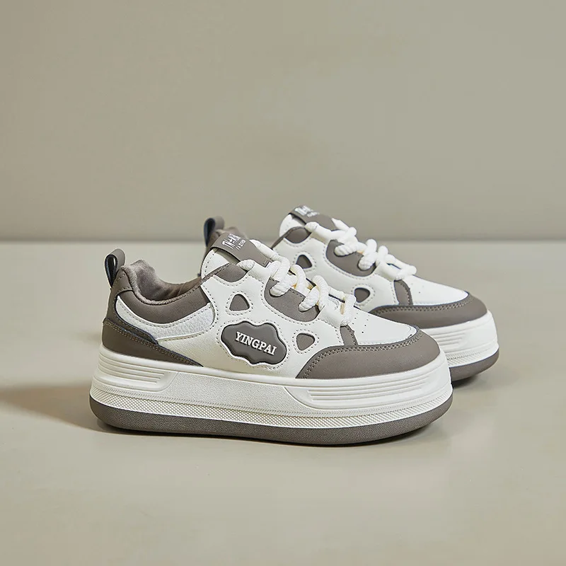 Spring & Summer PU Leather Women Shoes Fashion Breathable Sports Casual Girls Sneakers Thick-Soled Increase Size 35-40