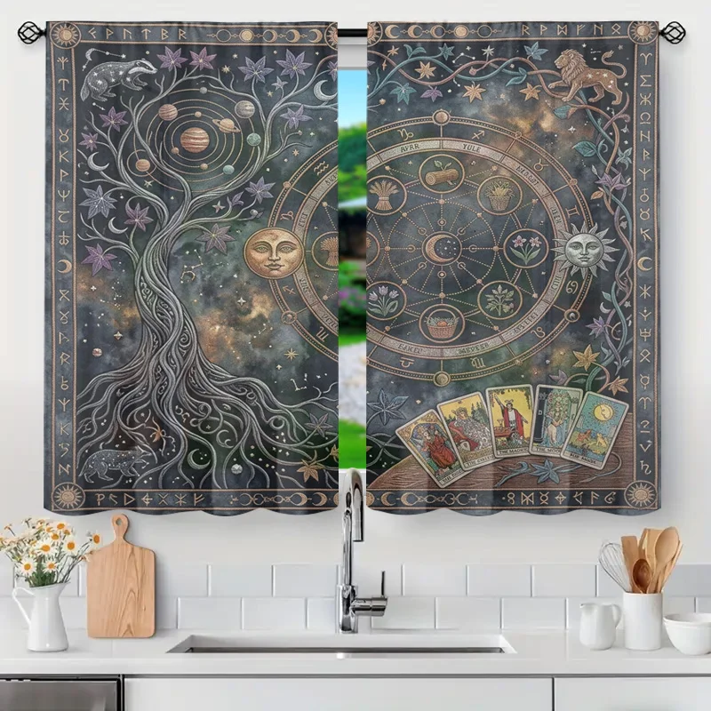 Bohemian Astrology Zodiac Window Curtains Cosmic Stars Moon Planets Celestial Decor Tarot Shower Curtain Home Decoration Gift