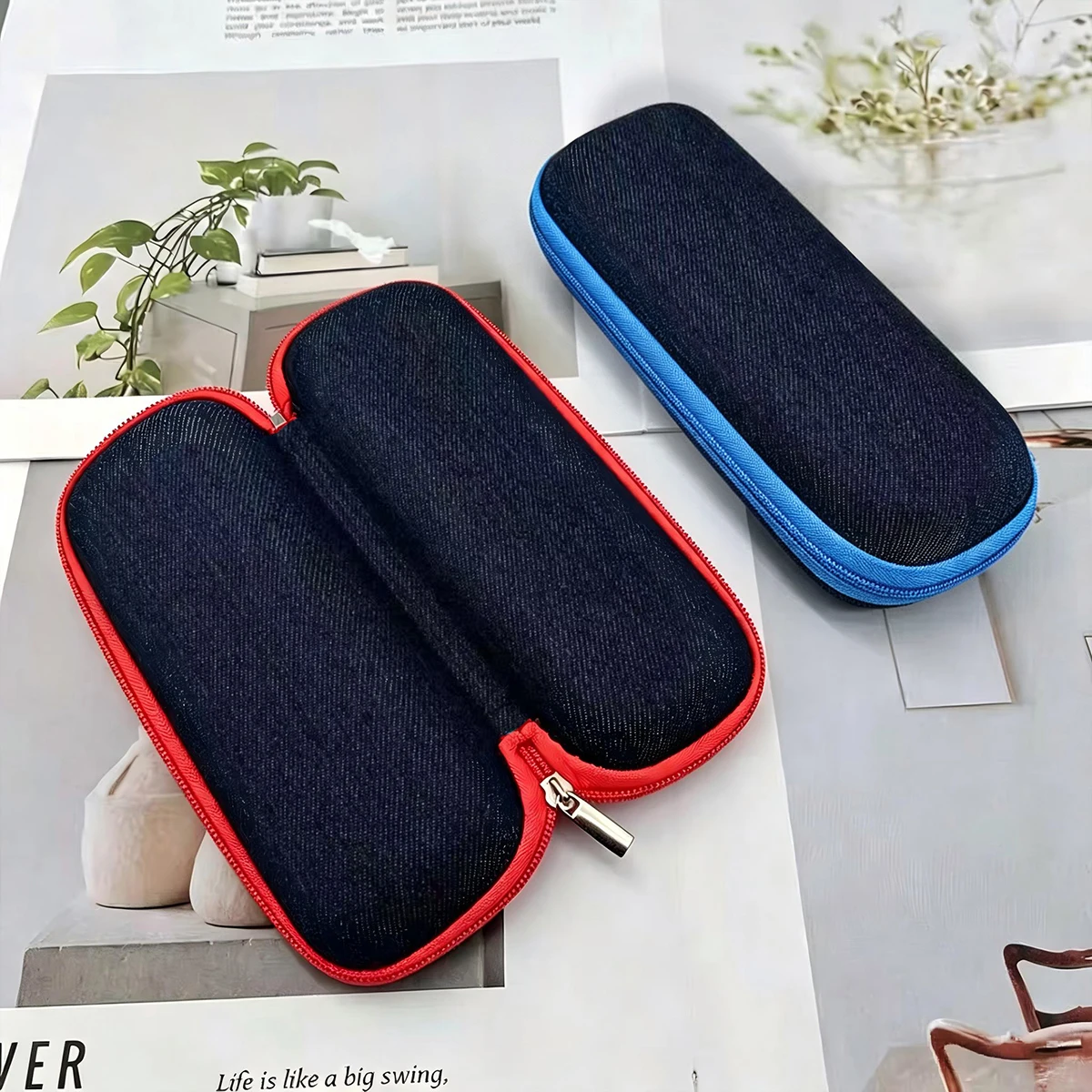 Jeans Fabric Glasses Case with Zipper, Sunglasses Protector, Grade Glasses Case, Reading Glasses Organizer Box PH2