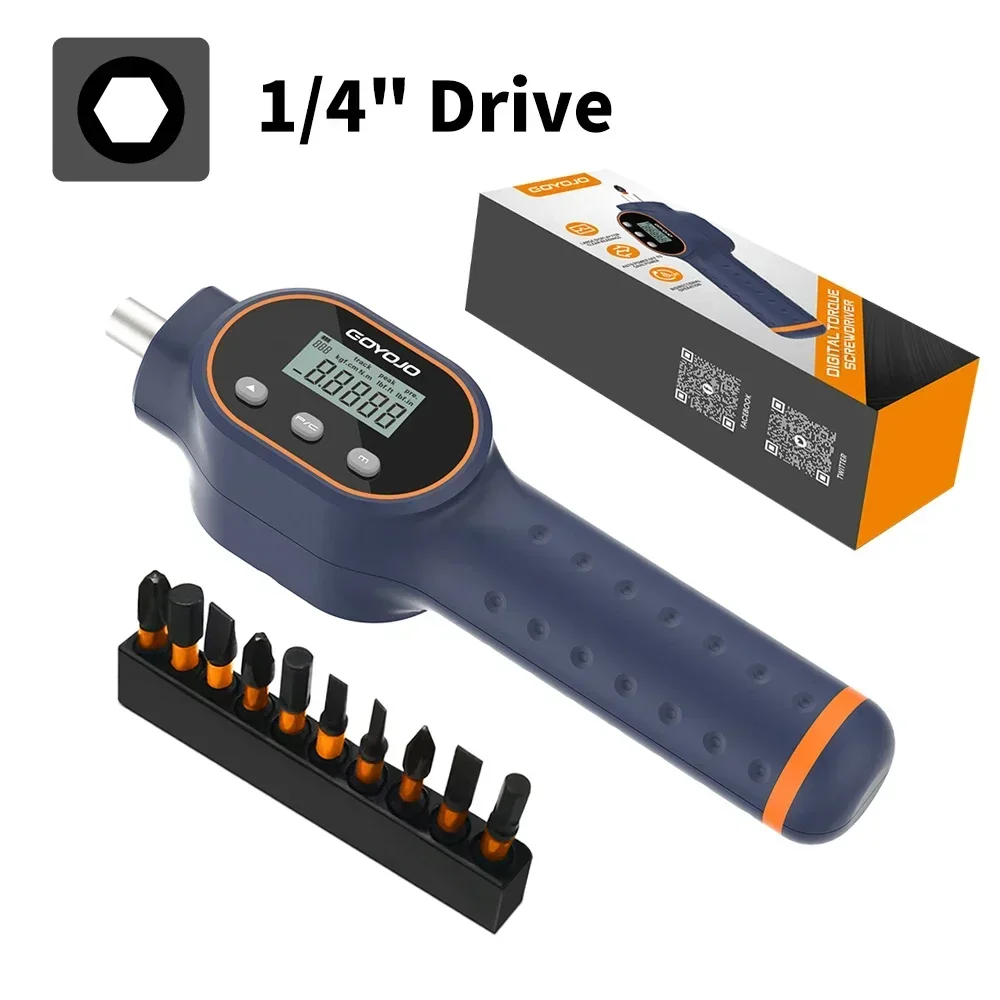 GOYOJO Digital Torque Screwdriver 1/4'' Magnetic Drive 10pcs Drill Bit Set Adjustable Torque Hand Wrench Repair Tool Kit