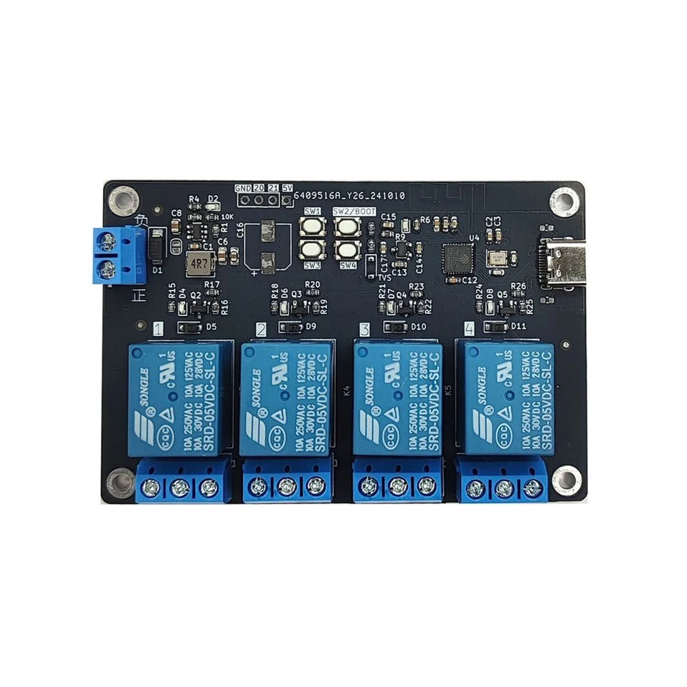 ESP32-C3 4 Channel Relay Dev Board WiFi BT Switch Control Module DC5-24V Reverse Polarity Protection Type-C Development Relay
