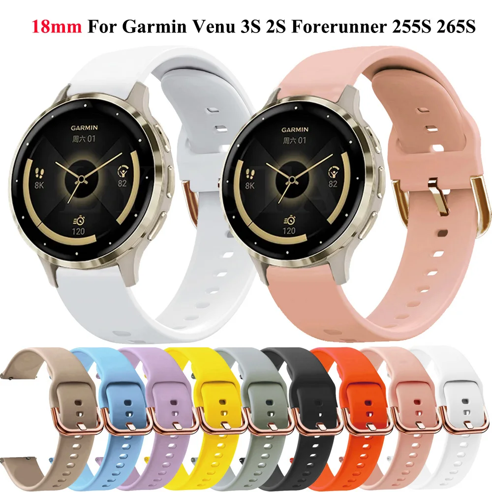 18mm Silicone Smart Watch Bands For Garmin Venu 3S/2S/Vivoactive 3S 4S/Forerunner 255S 265S Replacement Wristband Strap Bracelet